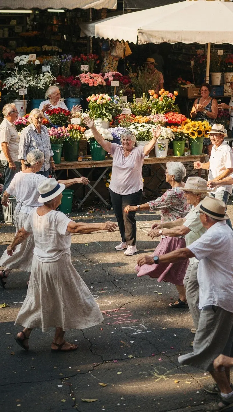 Active seniors dancing to enhance cognitive health