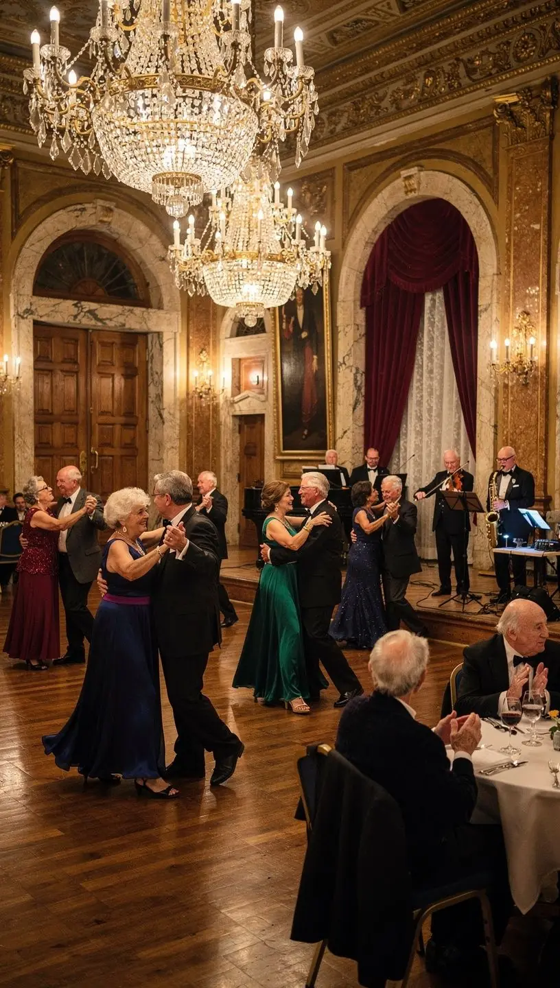 Active seniors enjoying a dance class together.