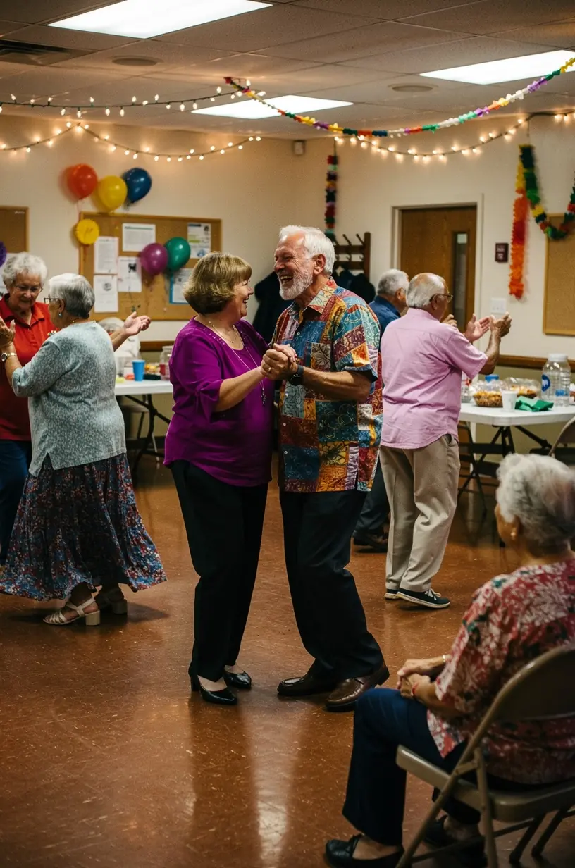 Seniors dancing safely in a supportive environment